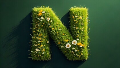 Grass & Floral Isometric Alphabet - N