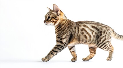 Bengal cat walking isolated on white background