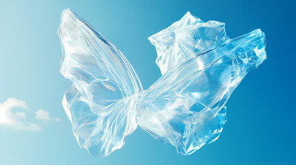 Obraz premium Translucent crystal shimmer butterfly in blue sky. Diaphanous. Illustration