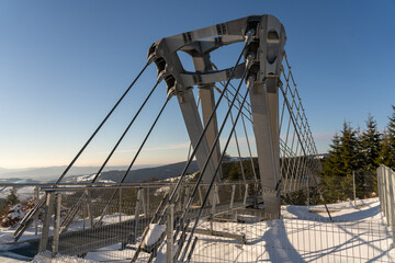 Sky Bridge 721, Lower Moravia, Czech Republic - December 1, 2024: The longest pedestrian suspension bridge in the world. Mountain resort Dolni Morava