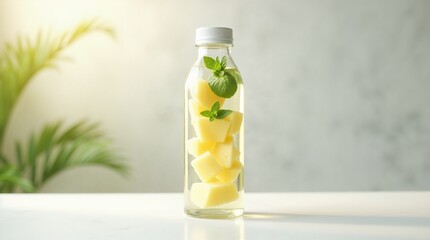 Obraz premium Detox water with pineapple and mint on a white table
