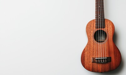 Ukulele on white background, beautiful wood grain, six strings, minimalistic design, perfect for...