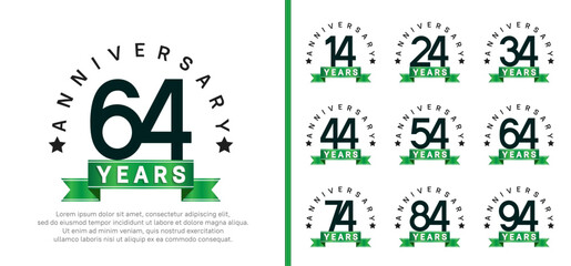 anniversary set logotype. vector design black color with green ribbon can be use for celebration