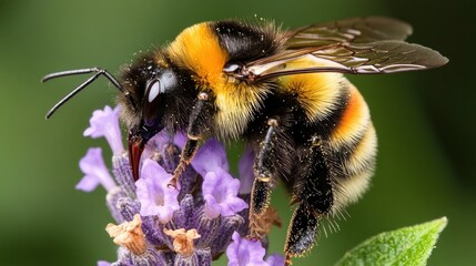 Close-up of a bumblebee collecting pollen from lavender.