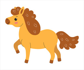 Cute cartoon pony with curly mane and cheerful expression in bright colors