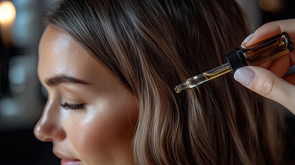 Obraz premium Hairdresser wearing black gloves applying hair dye to young woman in beauty salon