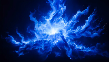 blue flame, fire, smoke, drifting, bouncing, spreading, wave, burning, glowing, soul, spirit, ghost, effect, art, black background, illustration