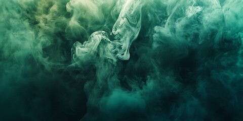 Abstract green smoke swirling and blending in a mysterious pattern against a darkened background.