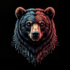 Fototapeta premium Dark Blue Bear Portrait with Intense Expression and Dramatic Lighting, Print for T-Shirt