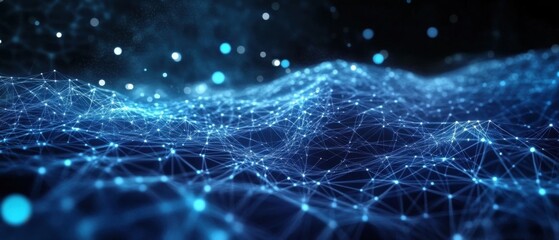 Abstract Blue Network Connection, Digital Data Flow, Futuristic Technology Background