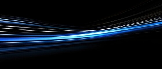 Abstract Blue Light Streaks on Black Background, Dynamic Motion Blur Photography