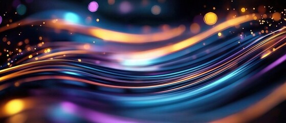 Obraz premium Abstract Swirling Light Waves: Vibrant Blue, Orange, and Purple Energy Background