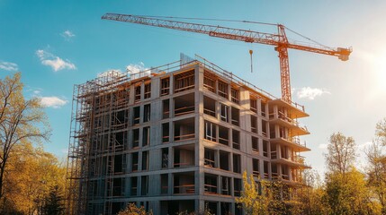 Large residential construction project with cranes and scaffolding