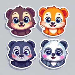 Fototapeta premium vector sticker cartoon animal faces with exaggerated emotions like happy, sad, shocked, angry, and sleepy 