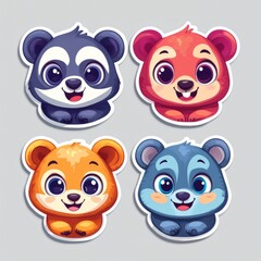 Fototapeta premium vector sticker cartoon animal faces with exaggerated emotions like happy, sad, shocked, angry, and sleepy 