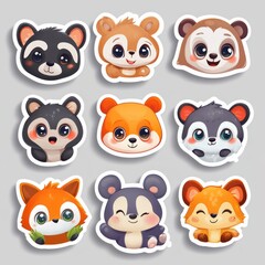 Fototapeta premium vector sticker cartoon animal faces with exaggerated emotions like happy, sad, shocked, angry, and sleepy 