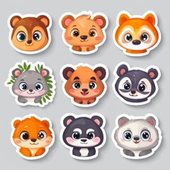 Obraz premium vector sticker cartoon animal faces with exaggerated emotions like happy, sad, shocked, angry, and sleepy 
