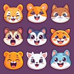 vector sticker cartoon animal faces with exaggerated emotions like happy, sad, shocked, angry, and sleepy  " ai generator "

