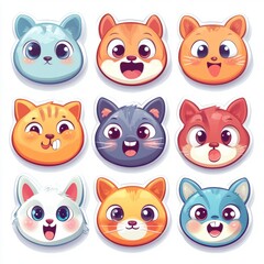 Fototapeta premium vector sticker cartoon animal faces with exaggerated emotions like happy, sad, shocked, angry, and sleepy 