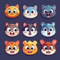 Fototapeta premium vector sticker cartoon animal faces with exaggerated emotions like happy, sad, shocked, angry, and sleepy 