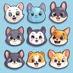 Fototapeta premium vector sticker cartoon animal faces with exaggerated emotions like happy, sad, shocked, angry, and sleepy 
