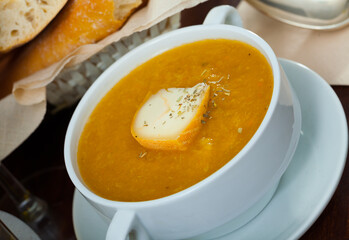 Delicious vegetable cream cheese soup. High quality photo