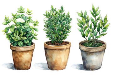 Obraz premium Beautiful hand drawn watercolor illustration of different types of indoor plants