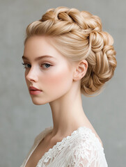 Fototapeta premium Elegant braided hairstyle with soft waves