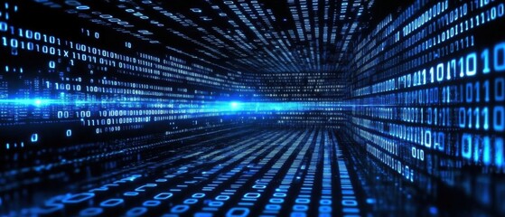 Futuristic Digital Tunnel of Binary Code: Abstract Data Stream Background