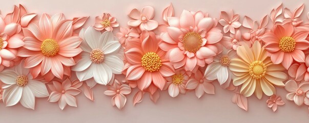 Three-Dimensional Floral Art: Beautiful Flowers for Elegant Border Design