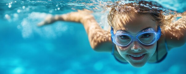 Naklejka premium Woman Swimming in Clear Blue Water - Refreshing Summer Escape