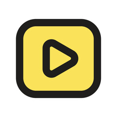 The image shows a pixelated yellow play button icon commonly used for media playback.