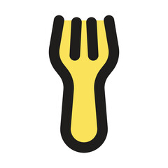 A pixelated image depicts a simple golden fork against a dark gray background.