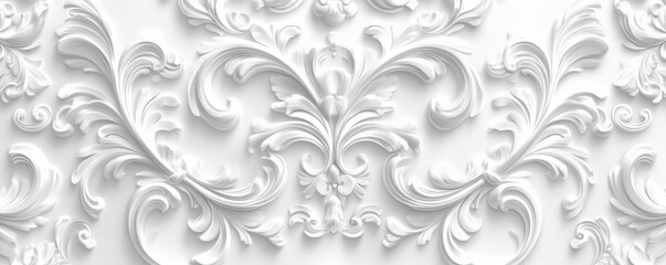White Baroque Pattern Background. Elegant Light Decorative Wallpaper.