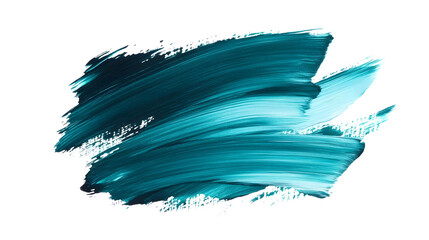 Deep teal and pale green smooth paint brush strokes isolated on white background