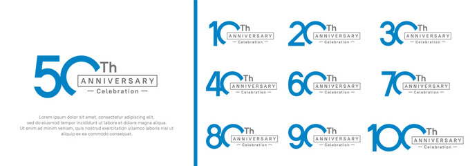 anniversary logotype set. vector design black and blue color for special moment