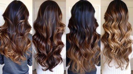 Fototapeta premium Elegant balayage hair styles four chic looks for trendy inspiration and stylish transformations