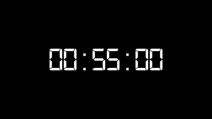 1-minute countdown timer animation, isolated on a black background with an alpha channel.