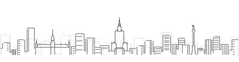 Warsaw Simple Dark Lines Skyline on White Background