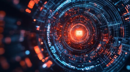 Futuristic Digital Interface with Vibrant Neon Lights and Complex Circuit Design