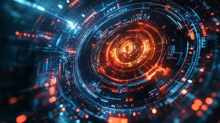 Futuristic Technology Interface with Dynamic Digital Elements and Data Visualization