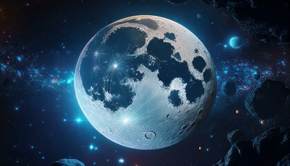 Planet Earth And Moon - View of the moon from below. Dedicated to the star. Around Satellites