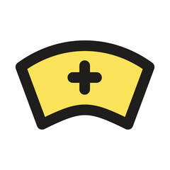 The image is a pixel art representation of a traditional nurses cap with a central cross.