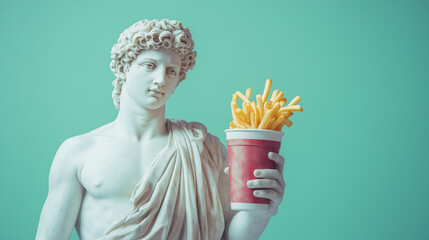 Ancient Statue Holding Fast Food Fries