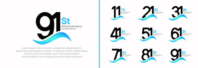 anniversary logotype set. vector design black color number can be use for special moment