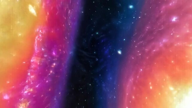 Zipper opens on a vibrant purple surface, revealing a stunning galaxy filled with colorful stars and cosmic wonders, creating a mesmerizing portal to the universe