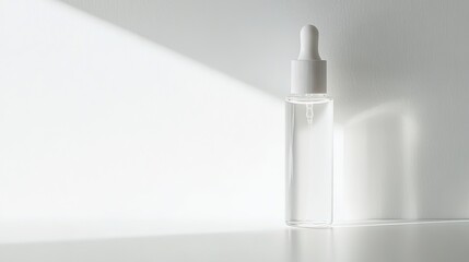 Minimalist serum bottle with shadow on white background