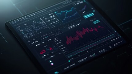 Futuristic Finance Dashboard on Tablet: Stock Market Data Analysis