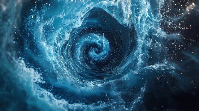 Swirling blue vortex of water creating a mesmerizing circular pattern with a dynamic flow. Vortex. Illustration