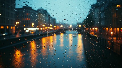 Rain Streaked Window City Night Lights Reflection